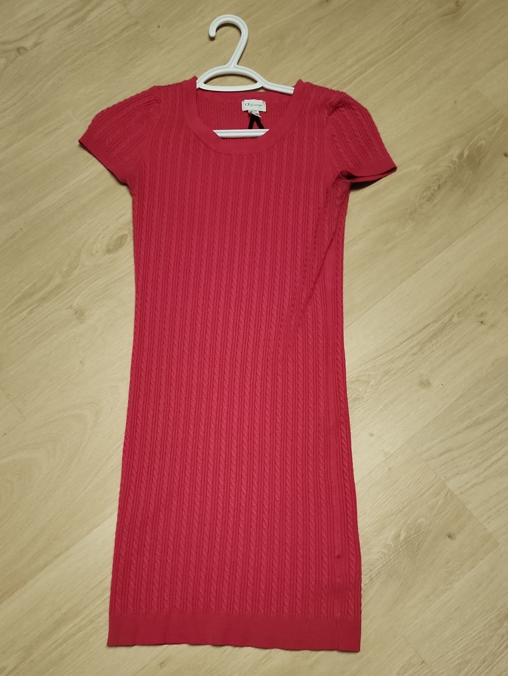 👗 Dynamite Hot Pink Cable-Knit Short Sleeve Stretchy Mini Dress